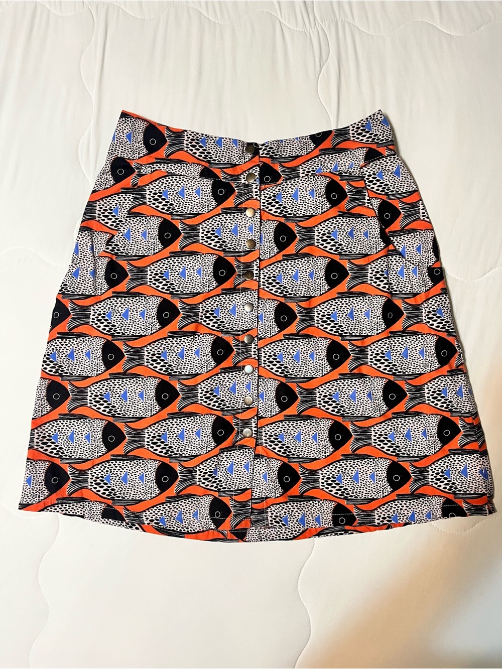 Kazak Montreal Quirky Fish Print Button Down A-Line Mini Skirt Size S